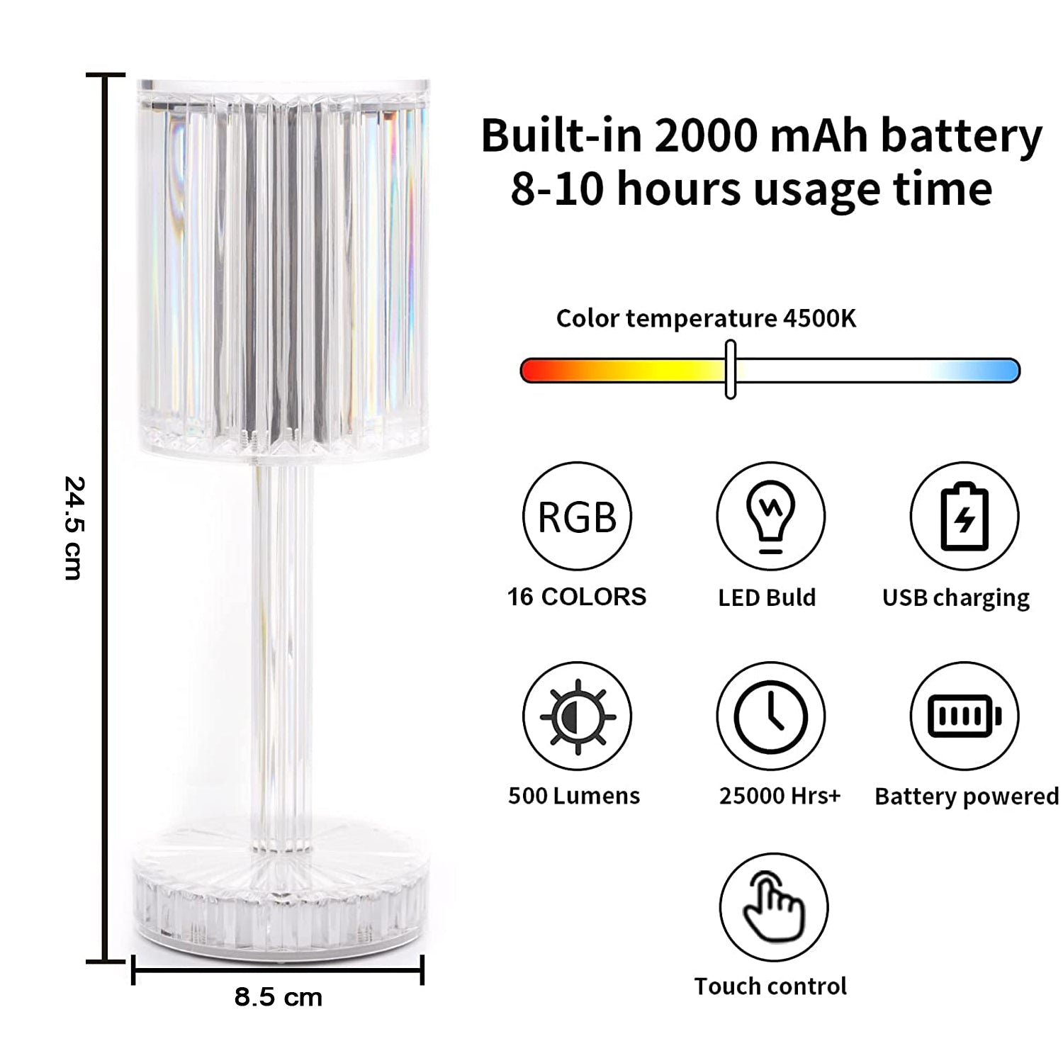 6605 Crystal Table Lamp , Touch Control Atmosphere Nightstand Lamp With USB Charging Line DeoDap 6605 Crystal Table Lamp , Touch Control Atmosphere Nightstand Lamp With USB Charging Line DeoDap